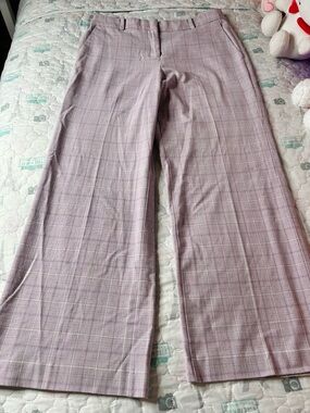 Ann Taylor Lavender Plaid Wide-Leg Dress Pants
